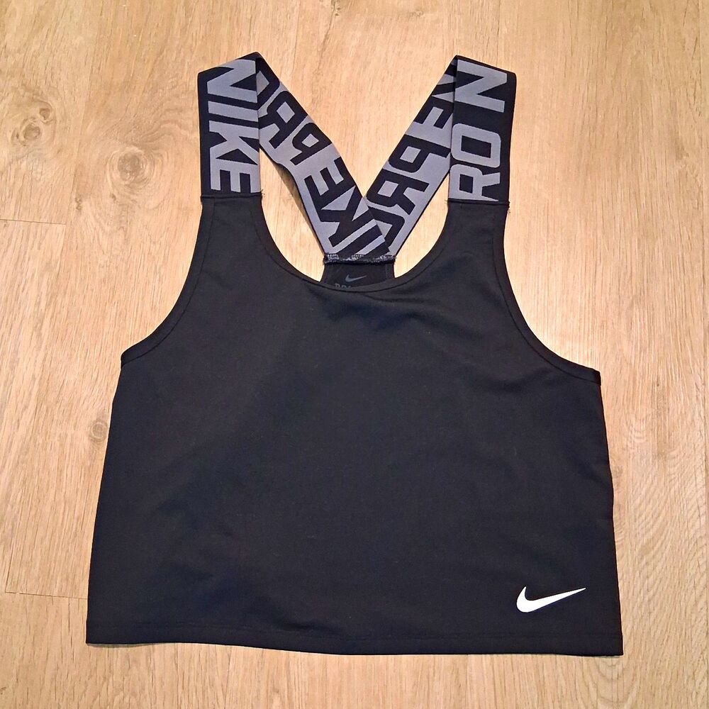 Nike Dri-FIT Women’s Sports Bra Racerback Pullover Wireless Logo Black/Gray XS